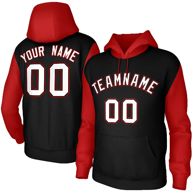 Low-key Luxury Custom Black White-Black Raglan Sleeves Stitched Sportwear Pullover Hoodie