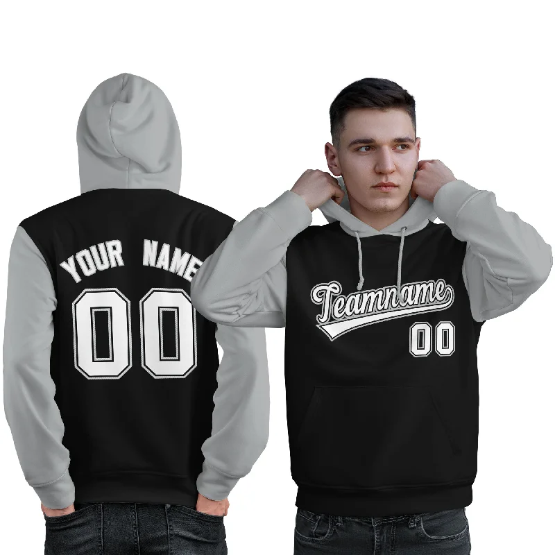 Casual Comfort Custom Black White-Gray Raglan Sleeves Pullover Personalized Sweatshirt Hoodie