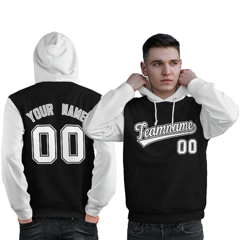 Warm Wear Custom Black White-Gray Raglan Sleeves Pullover Personalized Sweatshirt Hoodie