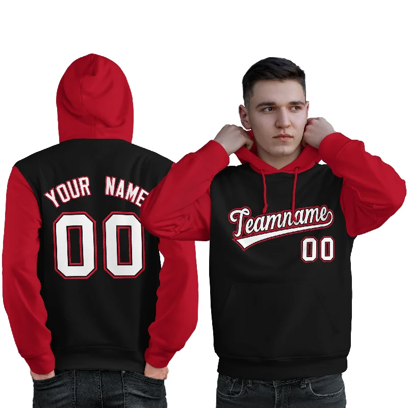 Versatile Style Custom Black White-Red Raglan Sleeves Pullover Personalized Sweatshirt Hoodie