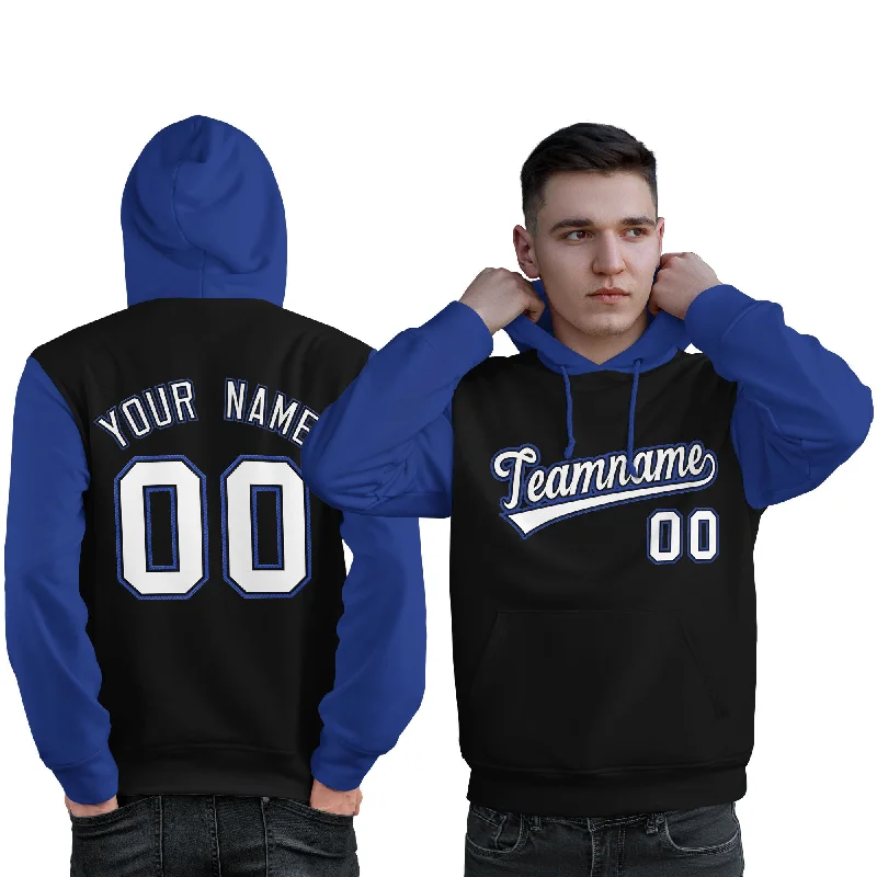 Breathable Style Custom Black White-Royal Raglan Sleeves Pullover Personalized Sweatshirt Hoodie