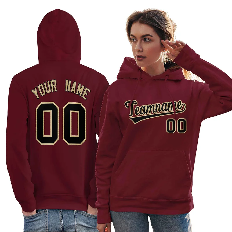 Relaxed Tops Custom Cardinal Black-Old Gold Classic Style Personalized Sport Pullover Hoodie
