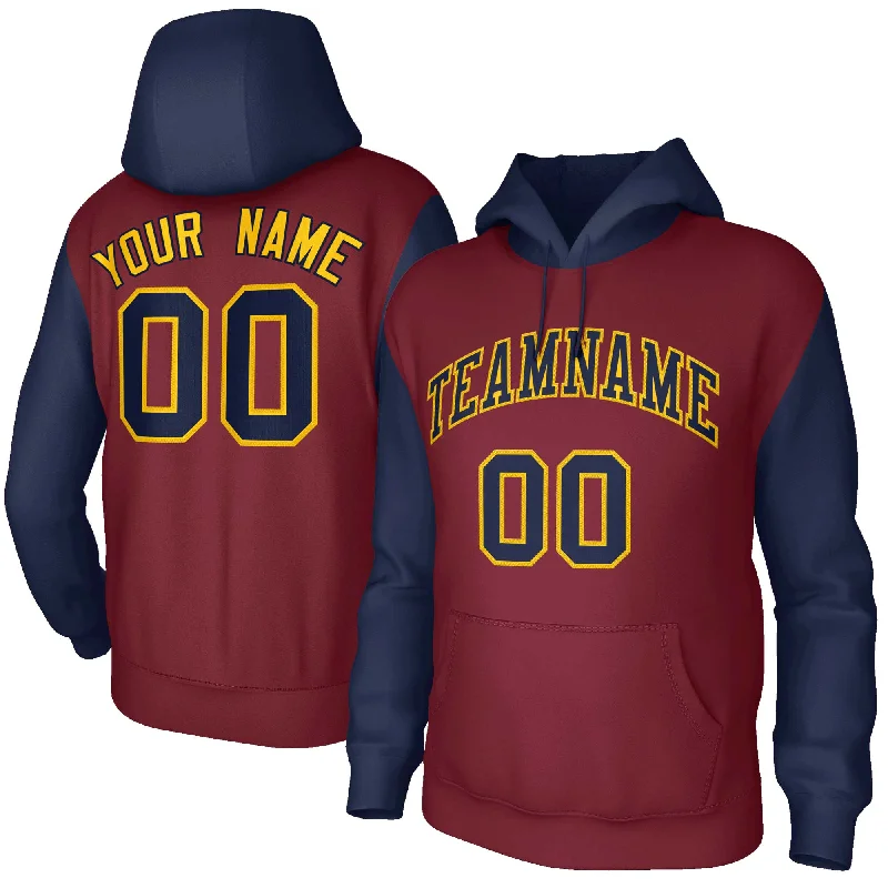 Creative Prints Custom Crimson Navy-Gold Raglan Sleeves Stitched Sportwear Pullover Hoodie