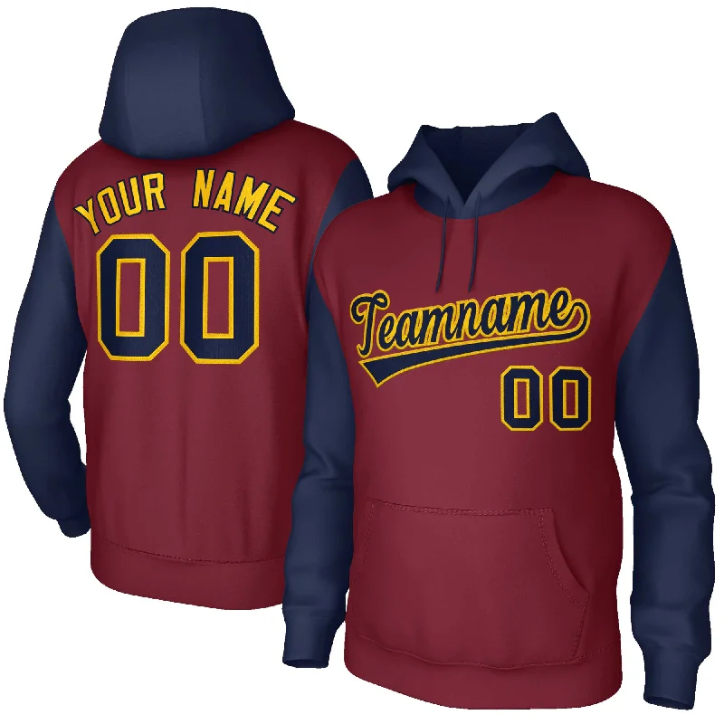 Feminine Charm Custom Crimson Navy-Gold Raglan Sleeves Stitched Sportwear Pullover Hoodie