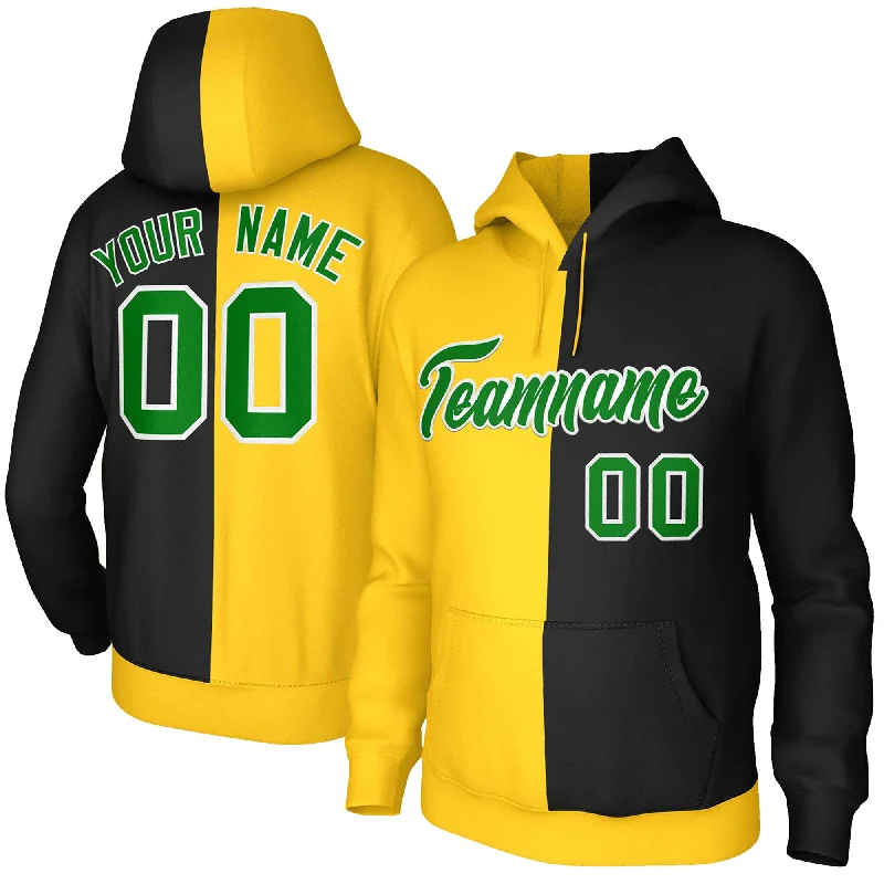 Chic Relaxation Custom Gold Black Kelly Green-White Split Fashion Stitched Sportwear Pullover Hoodie