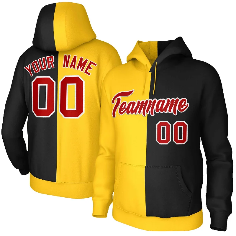 Daily Comfort Custom Gold Black Red-White Split Fashion Stitched Sportwear Pullover Hoodie