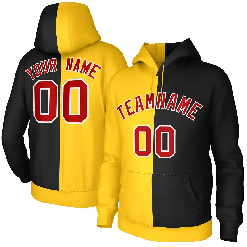 Leisure Sports Custom Gold Black Red-White Split Fashion Stitched Sportwear Pullover Hoodie