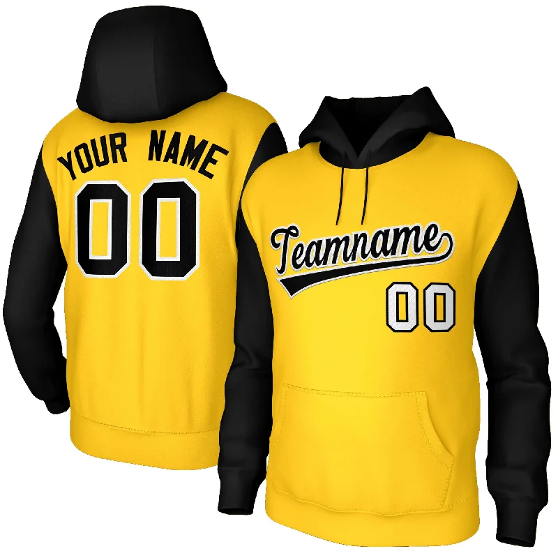 Unique Prints Custom Gold Black-White Raglan Sleeves Stitched Sportwear Pullover Hoodie