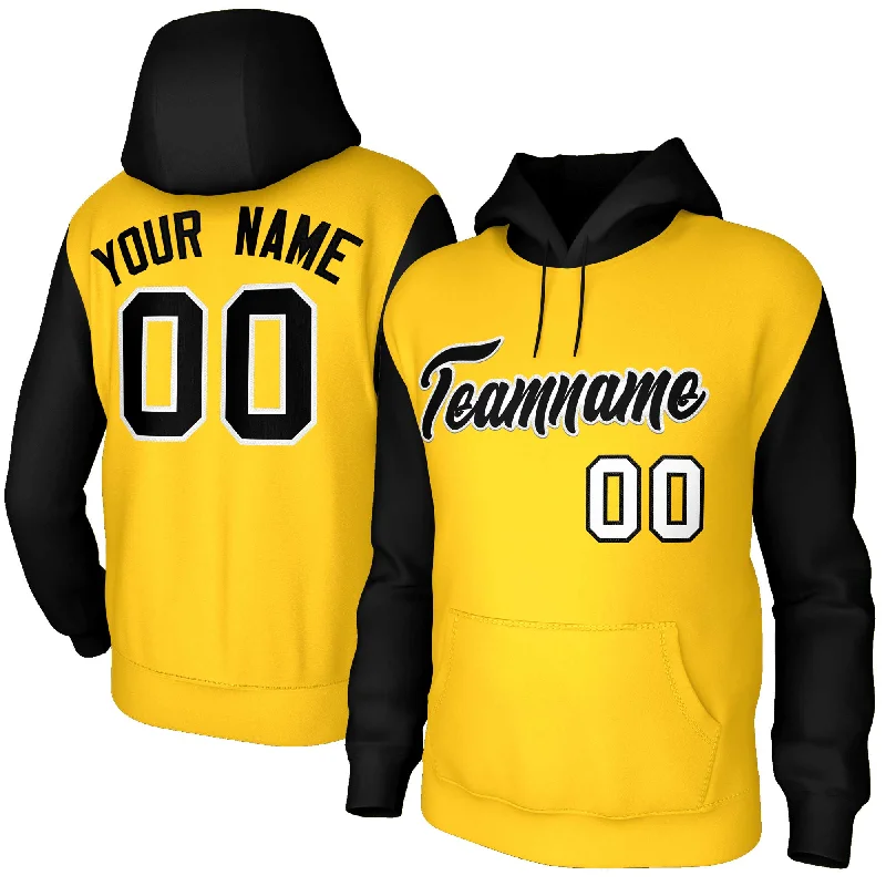 Modern City Custom Gold Black-White Raglan Sleeves Stitched Sportwear Pullover Hoodie