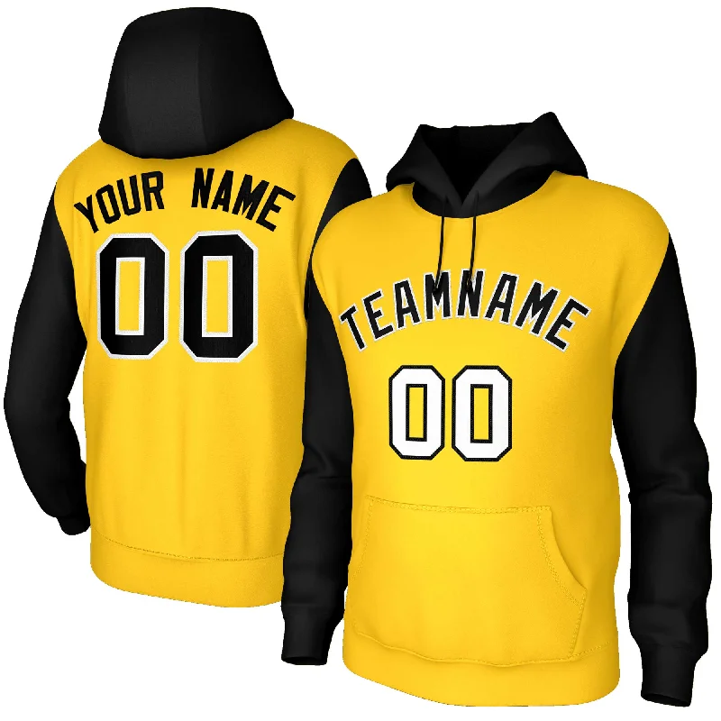 Comfortable Design Custom Gold Black-White Raglan Sleeves Stitched Sportwear Pullover Hoodie