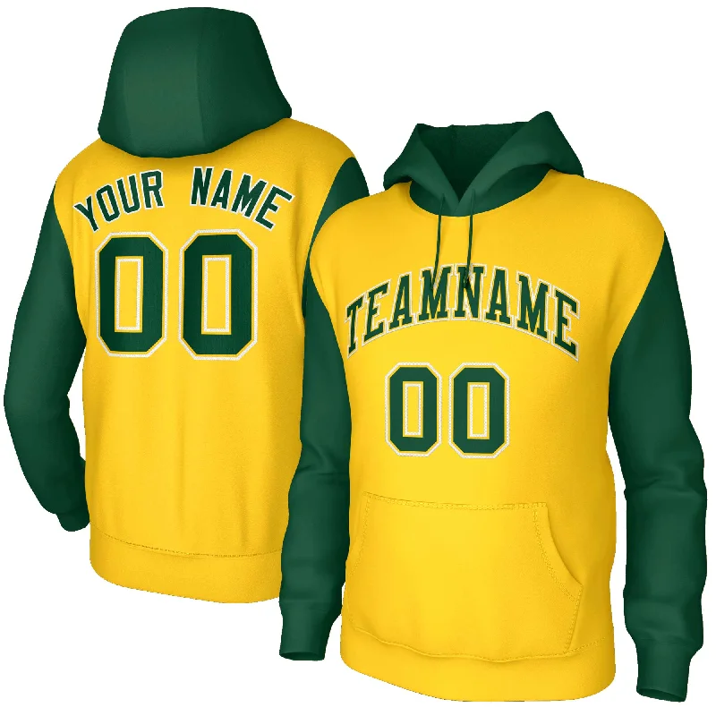 Fashion Wear Custom Gold Green-Gold Raglan Sleeves Stitched Sportwear Pullover Hoodie
