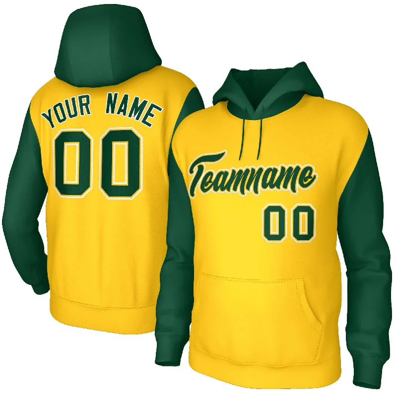 Simple And Comfortable Custom Gold Green-Gold Raglan Sleeves Stitched Sportwear Pullover Hoodie
