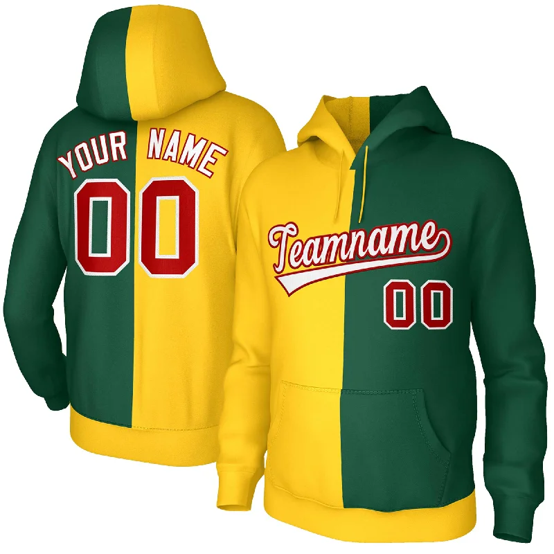 Effortless Elegance Custom Gold Green White-Red Split Fashion Stitched Sportwear Pullover Hoodie
