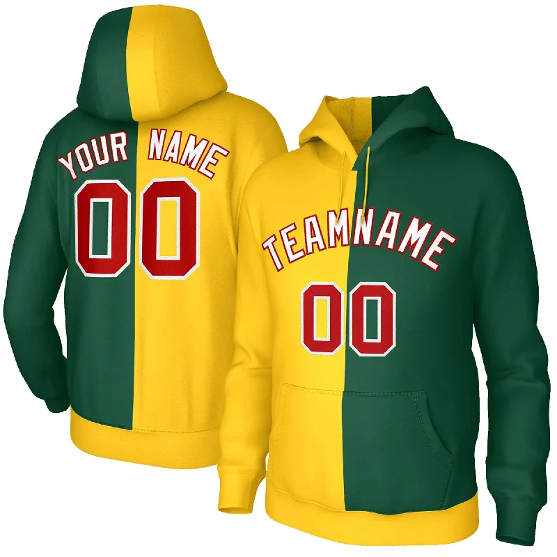 Unique Fashion Custom Gold Green White-Red Split Fashion Stitched Sportwear Pullover Hoodie