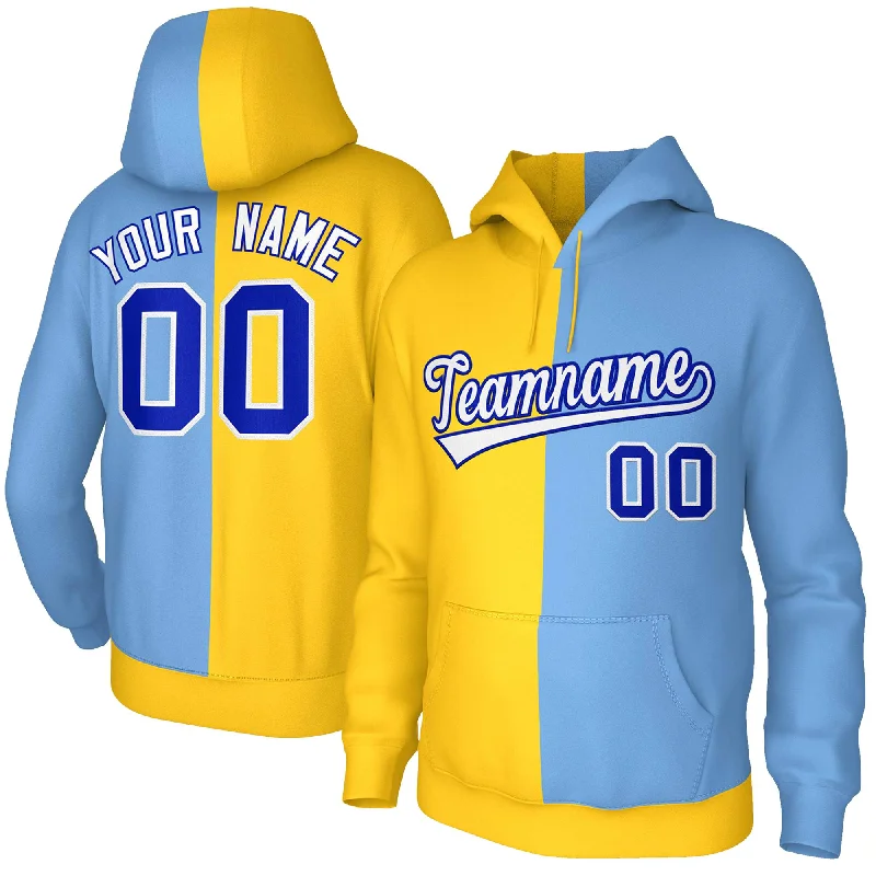 Relaxed Dresses Custom Gold Light Blue White-Royal Split Fashion Stitched Sportwear Pullover Hoodie