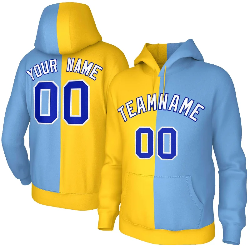 Fashion And Simplicity Custom Gold Light Blue White-Royal Split Fashion Stitched Sportwear Pullover Hoodie
