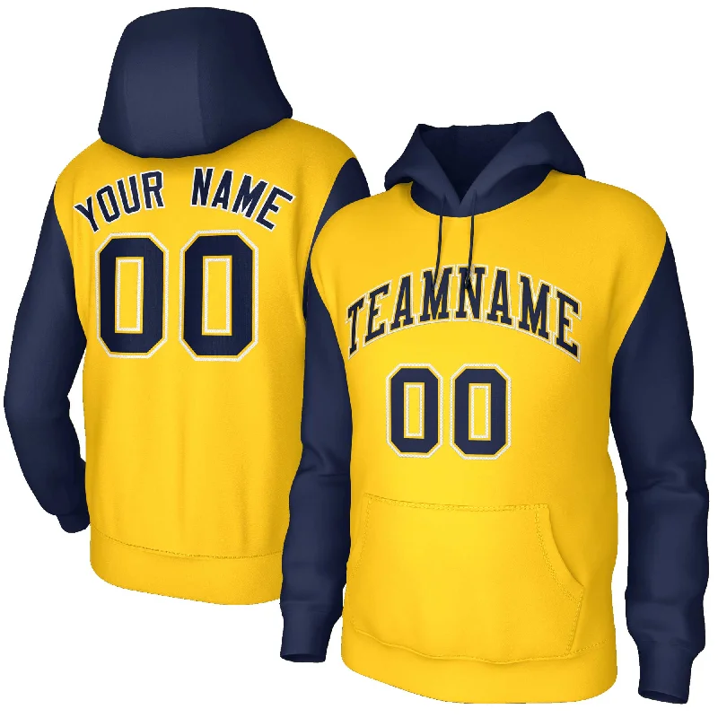 Editorial Design Custom Gold Navy-Gold Raglan Sleeves Stitched Sportwear Pullover Hoodie