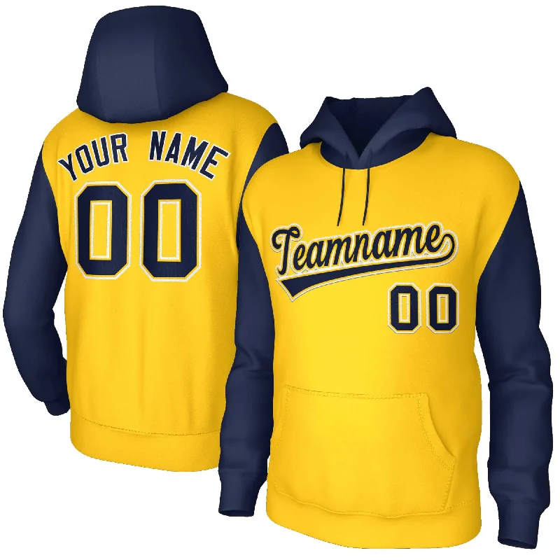 New Season Series Custom Gold Navy-Gold Raglan Sleeves Stitched Sportwear Pullover Hoodie