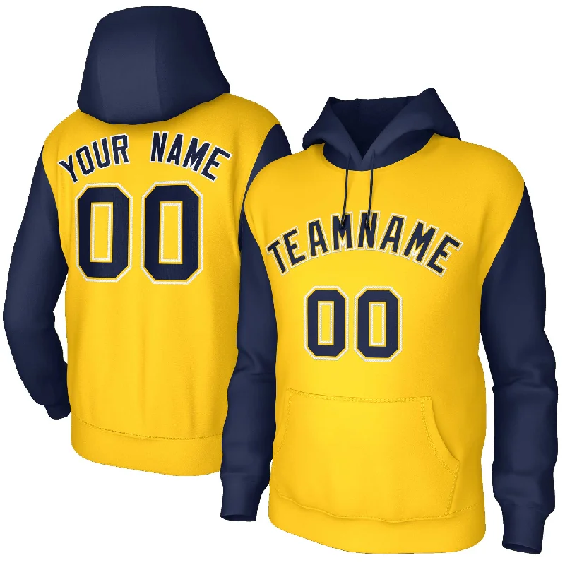Stunning Fashion Custom Gold Navy-Gold Raglan Sleeves Stitched Sportwear Pullover Hoodie