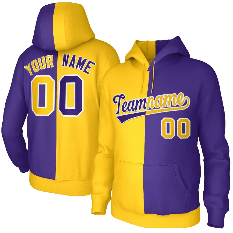 Luxe Comfort Custom Gold Purple Purple-White Split Fashion Stitched Sportwear Pullover Hoodie