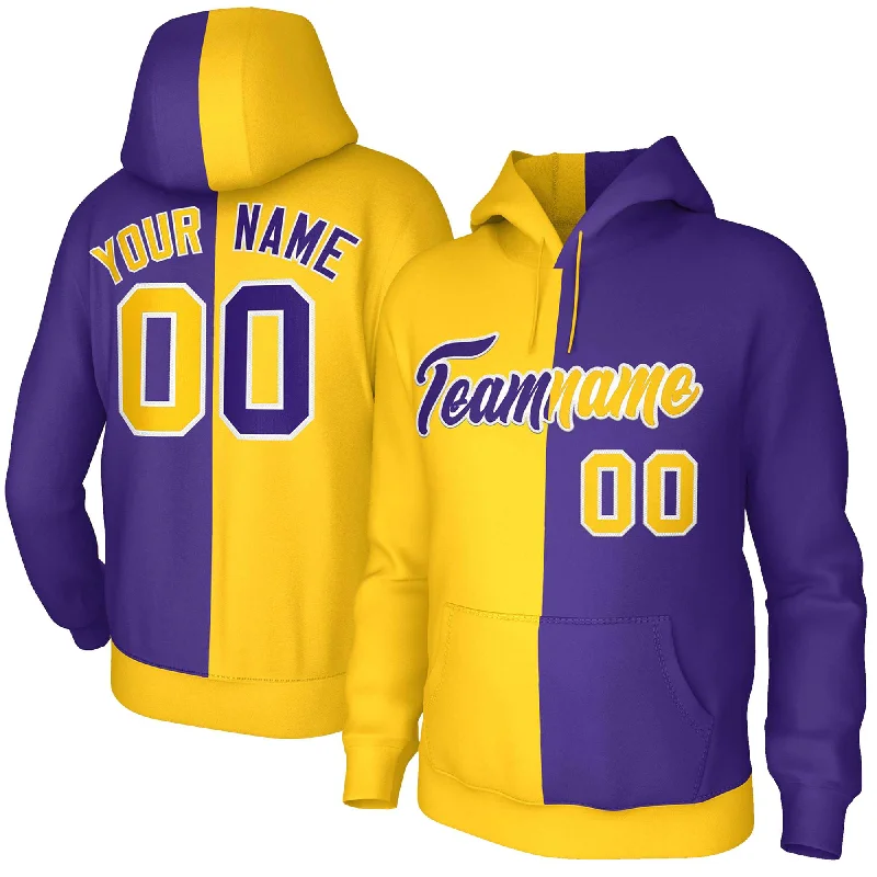 British Style Custom Gold Purple-White Split Fashion Stitched Sportwear Pullover Hoodie