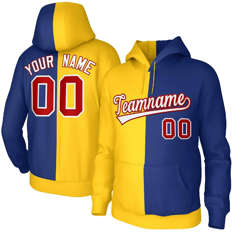 Lounge Chic Custom Gold Royal White-Red Split Fashion Stitched Sportwear Pullover Hoodie