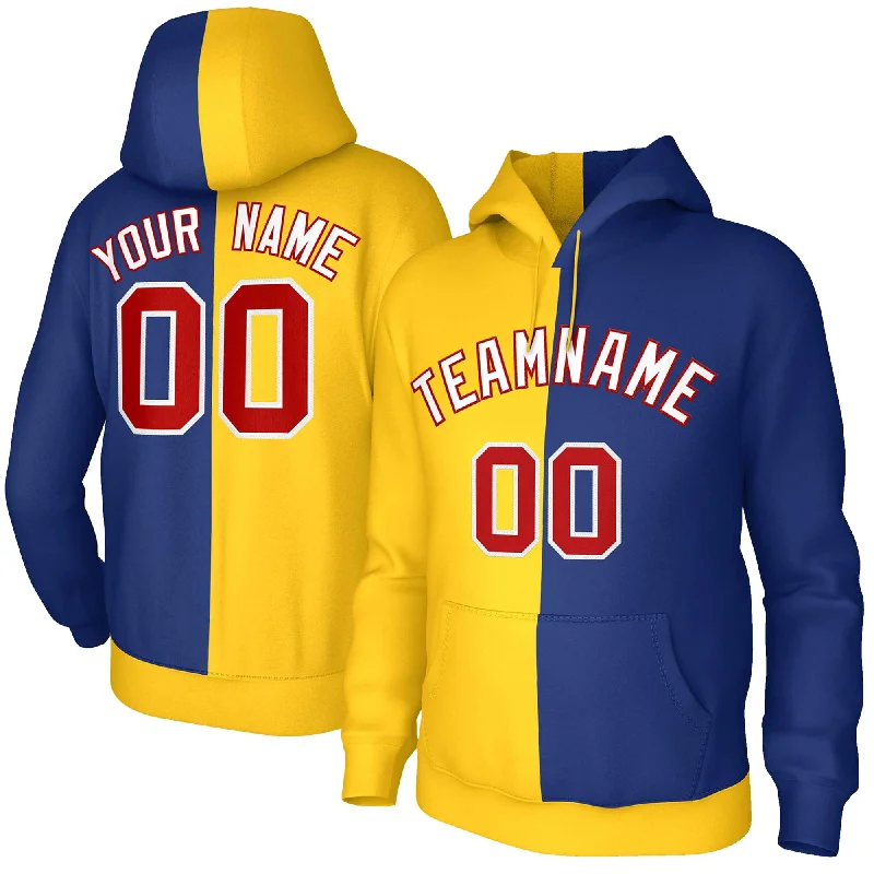 Energy Wear Custom Gold Royal White-Red Split Fashion Stitched Sportwear Pullover Hoodie