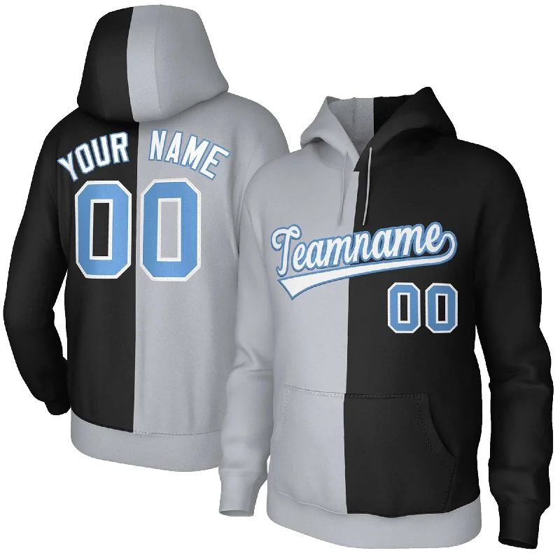 Cozy Outfit Custom Gray Black White-Light Blue Split Fashion Stitched Sportwear Pullover Hoodie