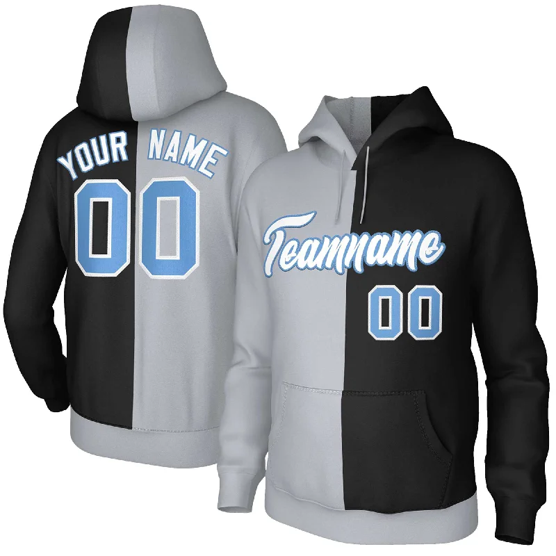 Casual Elegance Custom Gray Black White-Light Blue Split Fashion Stitched Sportwear Pullover Hoodie