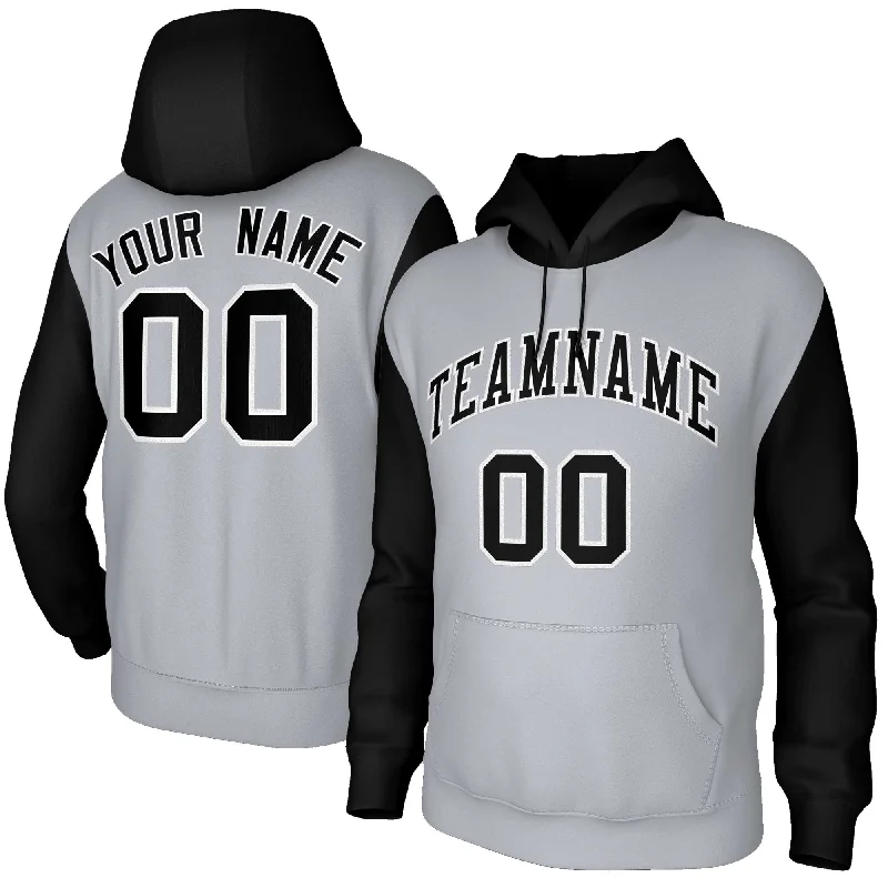 Celebrity Picks Custom Gray Black-White Raglan Sleeves Stitched Sportwear Pullover Hoodie