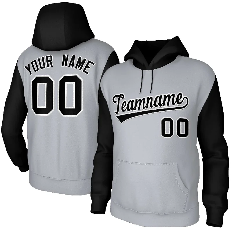 Classic And Versatile Custom Gray Black-White Raglan Sleeves Stitched Sportwear Pullover Hoodie