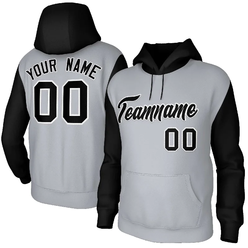Thin Design Custom Gray Black-White Raglan Sleeves Stitched Sportwear Pullover Hoodie