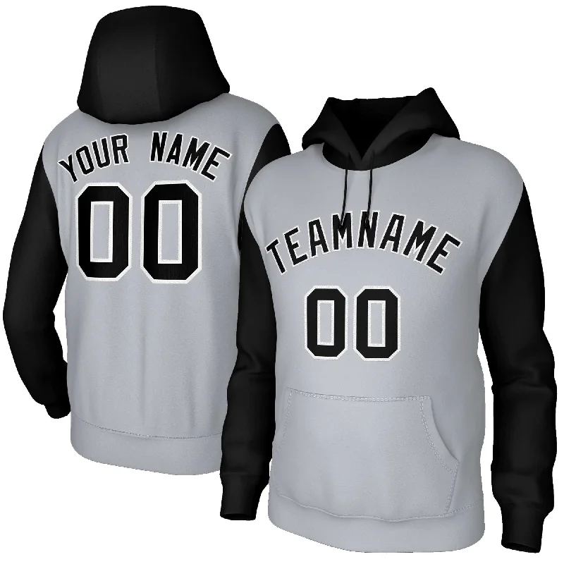 Classic Retro Custom Gray Black-White Raglan Sleeves Stitched Sportwear Pullover Hoodie