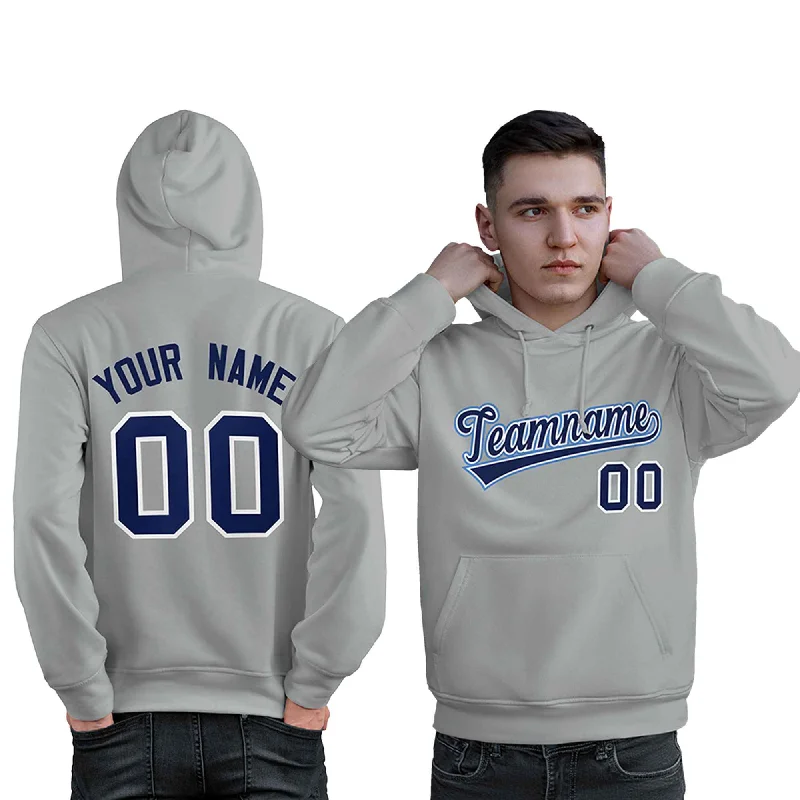 Cozy Street Style Custom Gray Light Blue-Navy Classic Style Personalized Sport Pullover Hoodie