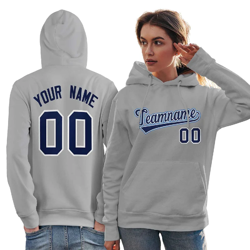 Trendy Comfort Wear Custom Gray Light Blue-Navy Classic Style Personalized Sport Pullover Hoodie