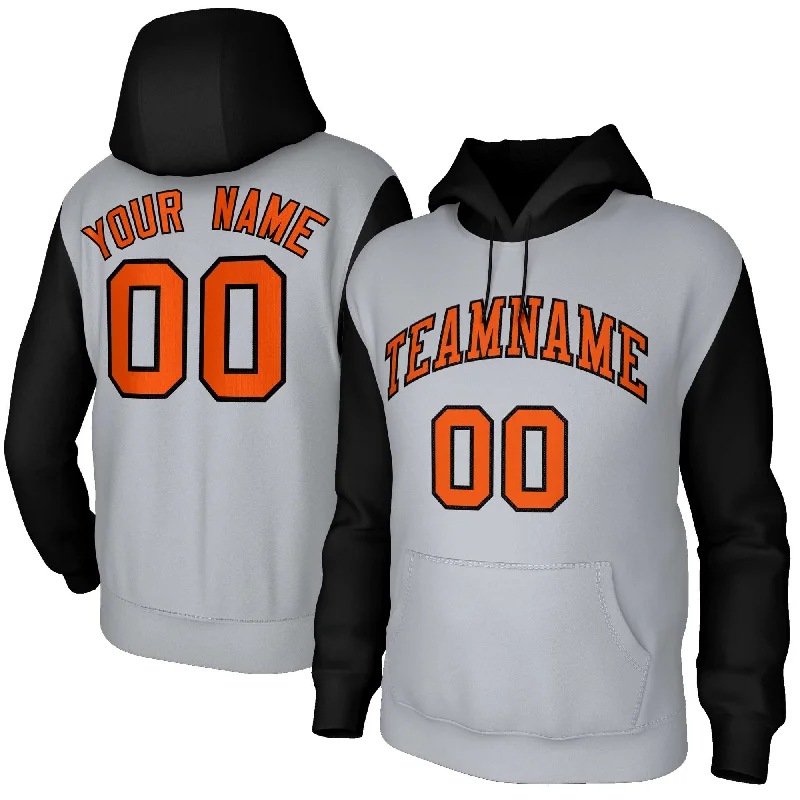 Breathable Design Custom Gray Orange-Black Raglan Sleeves Stitched Sportwear Pullover Hoodie