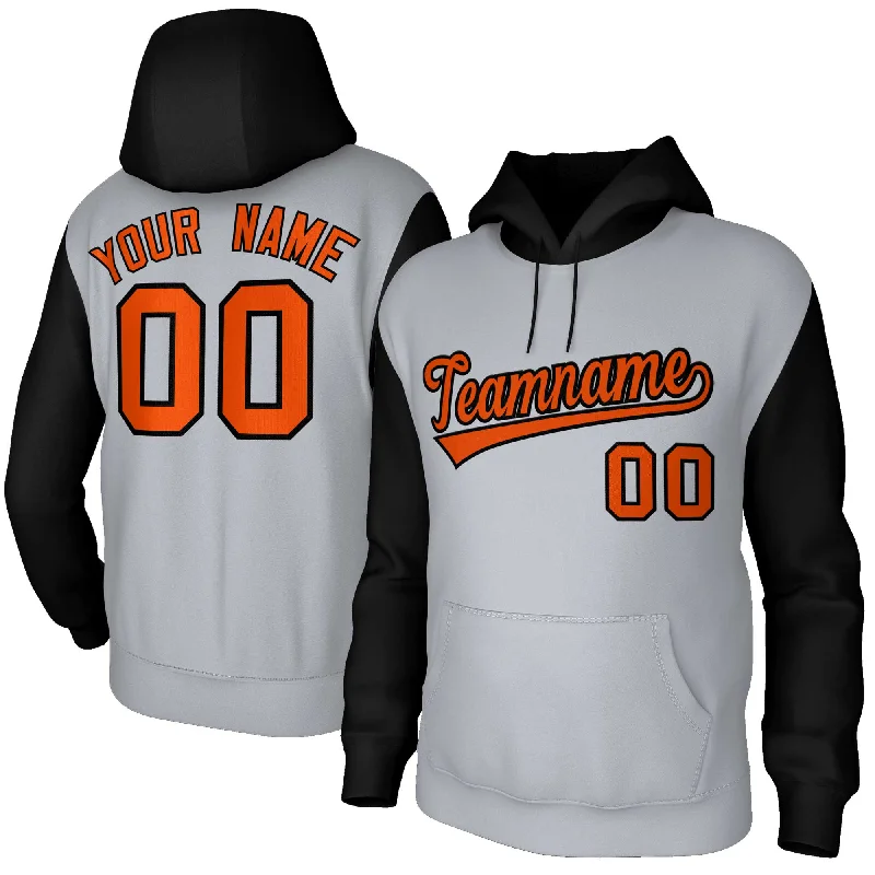 Sweet Style Custom Gray Orange-Black Raglan Sleeves Stitched Sportwear Pullover Hoodie