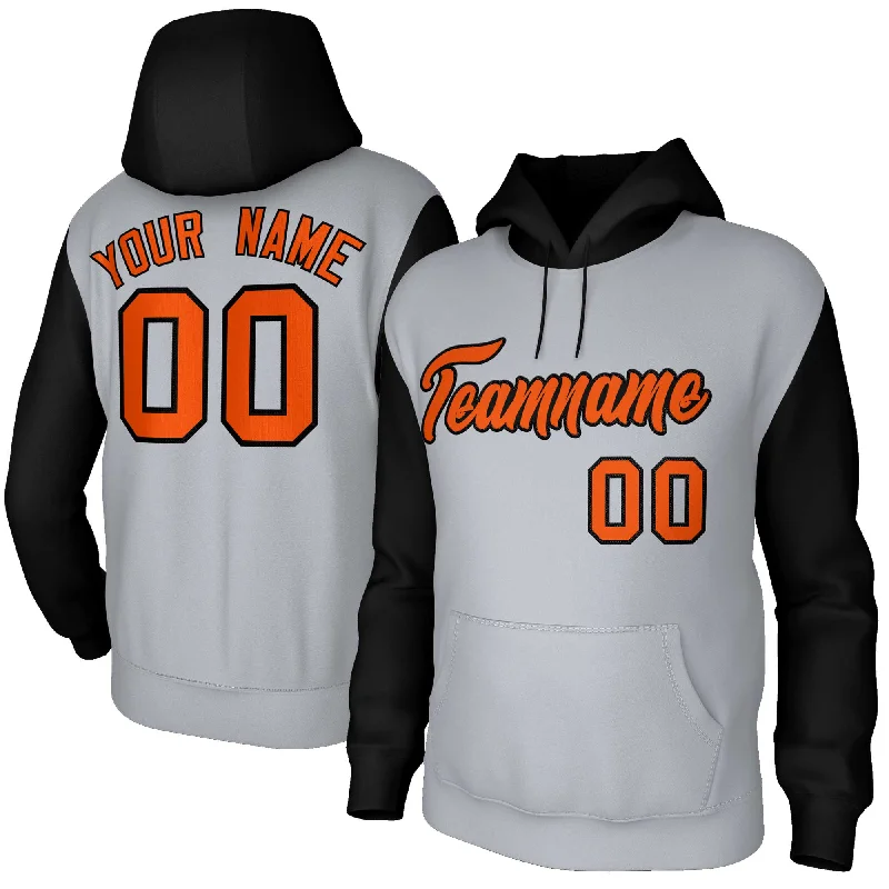 High-end Design Custom Gray Orange-Black Raglan Sleeves Stitched Sportwear Pullover Hoodie