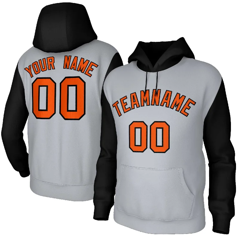 Celebrity Style Custom Gray Orange-Black Raglan Sleeves Stitched Sportwear Pullover Hoodie