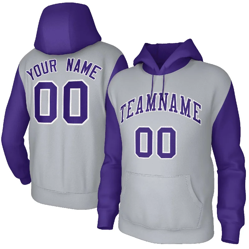 Fashionable Inner Wear Custom Gray Purple-White Raglan Sleeves Stitched Sportwear Pullover Hoodie