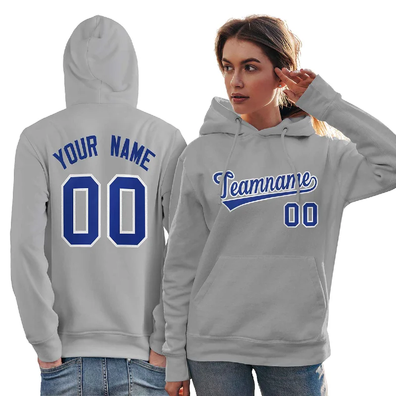 Soft Trends Custom Gray Royal-White Classic Style Personalized Sport Pullover Hoodie