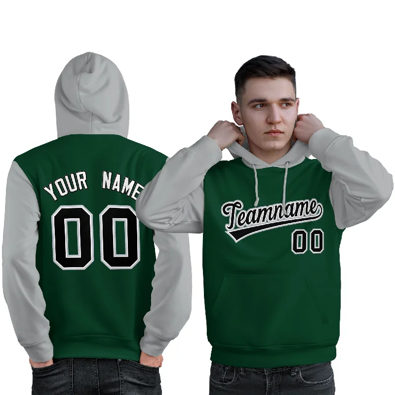 Easy-to-Wear Custom Green Black-Gray Raglan Sleeves Pullover Personalized Sweatshirt Hoodie