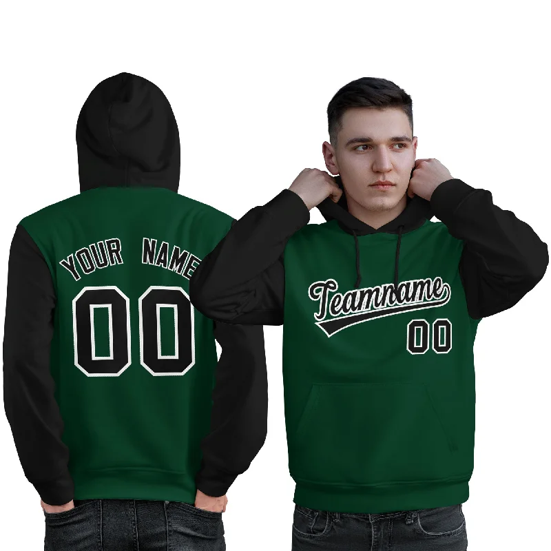Comfortable Fashion Looks Custom Green Black-White Raglan Sleeves Pullover Personalized Sweatshirt Hoodie