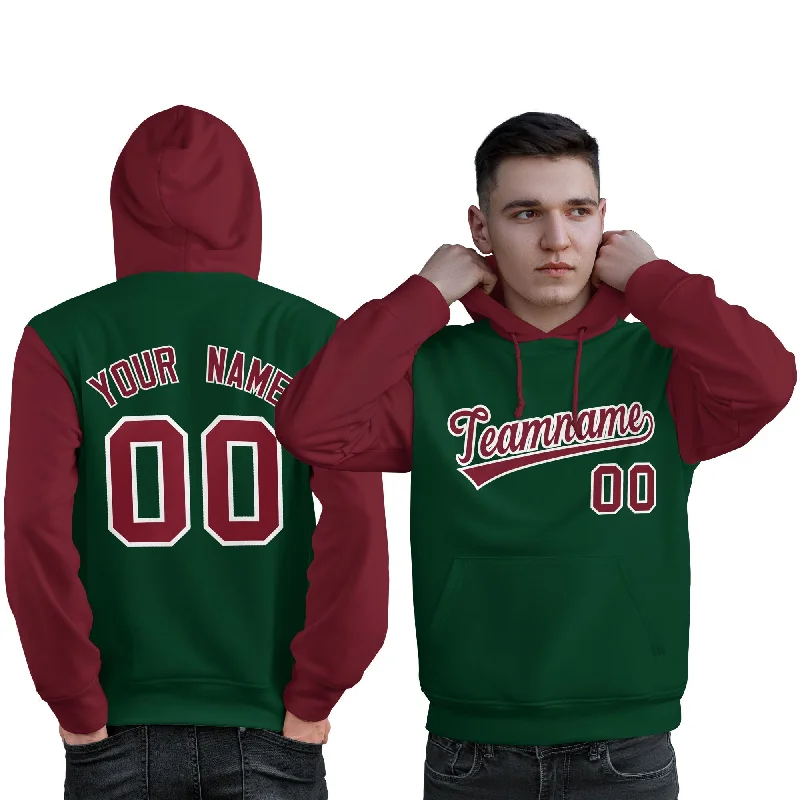 Cozy Knits Custom Green Crimson-White Raglan Sleeves Pullover Personalized Sweatshirt Hoodie