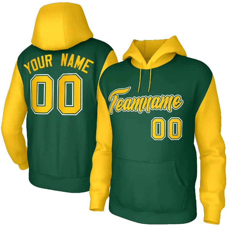 Exquisite Fabrics Custom Green Gold-Green Raglan Sleeves Stitched Sportwear Pullover Hoodie