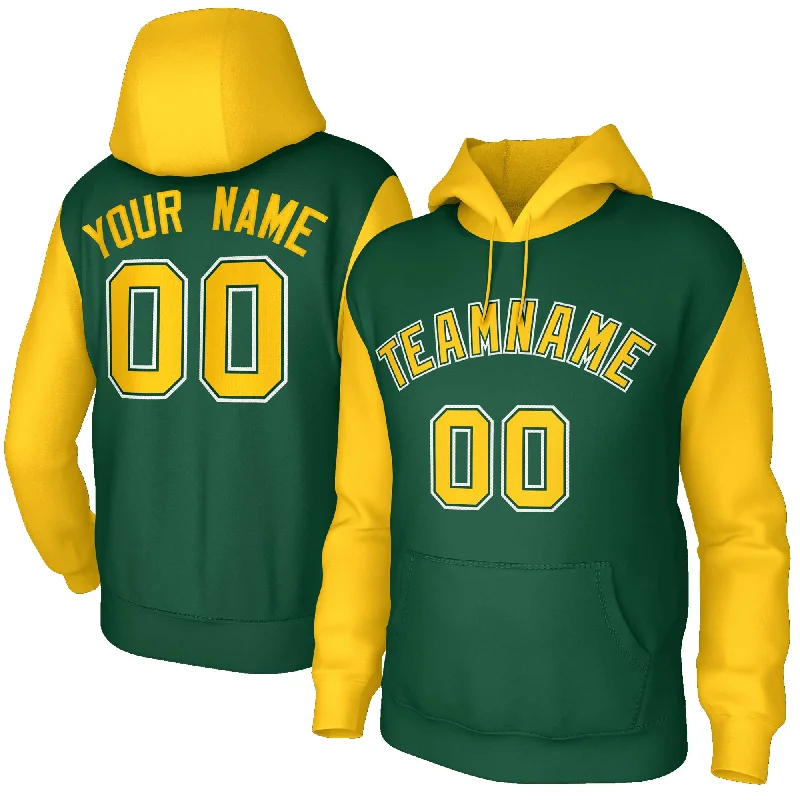 High-quality Fabrics Custom Green Gold-Green Raglan Sleeves Stitched Sportwear Pullover Hoodie