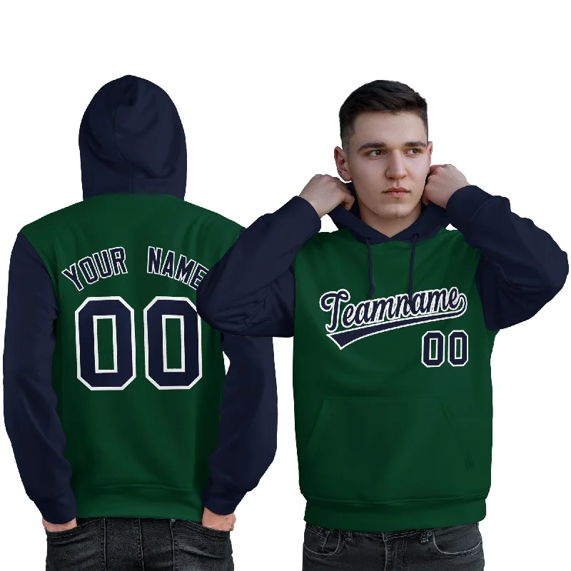 Relaxed Tops Custom Green Navy-White Raglan Sleeves Pullover Personalized Sweatshirt Hoodie