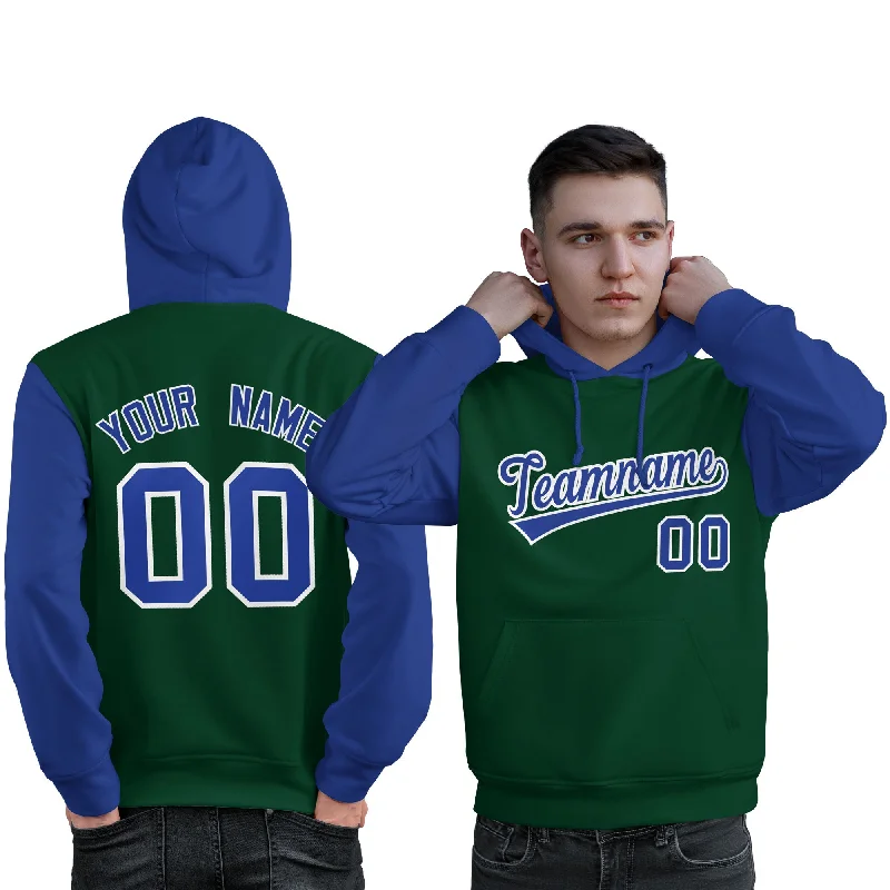 Casual Fit Custom Green Royal-White Raglan Sleeves Pullover Personalized Sweatshirt Hoodie