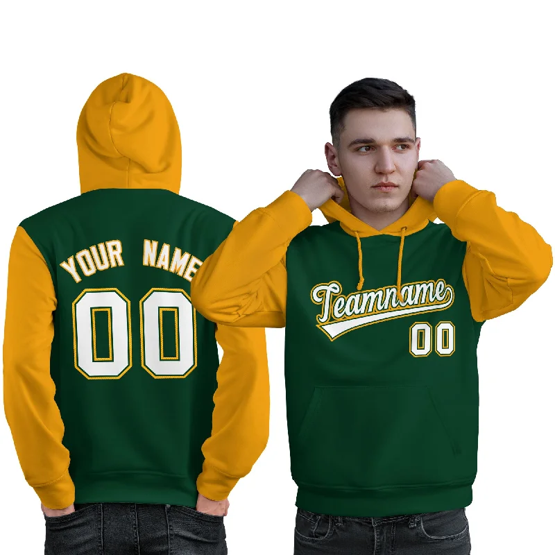 Timeless Style Custom Green White-Gold Raglan Sleeves Pullover Personalized Sweatshirt Hoodie