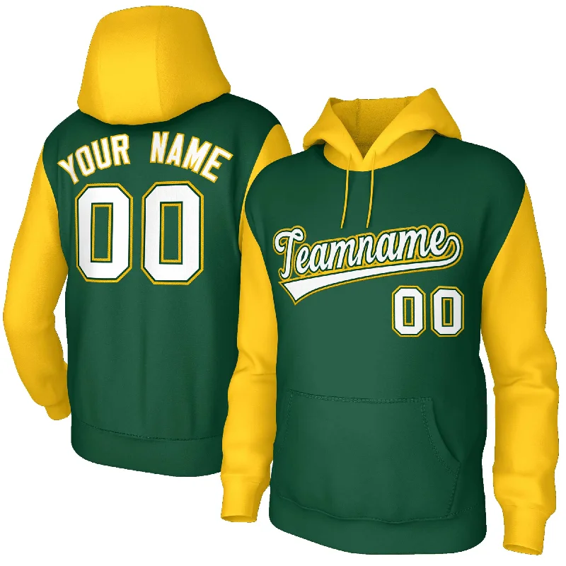 Exquisite Embroidery Custom Green White-Green Raglan Sleeves Stitched Sportwear Pullover Hoodie